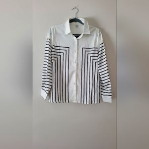 Horizontal stripe button down shirt.